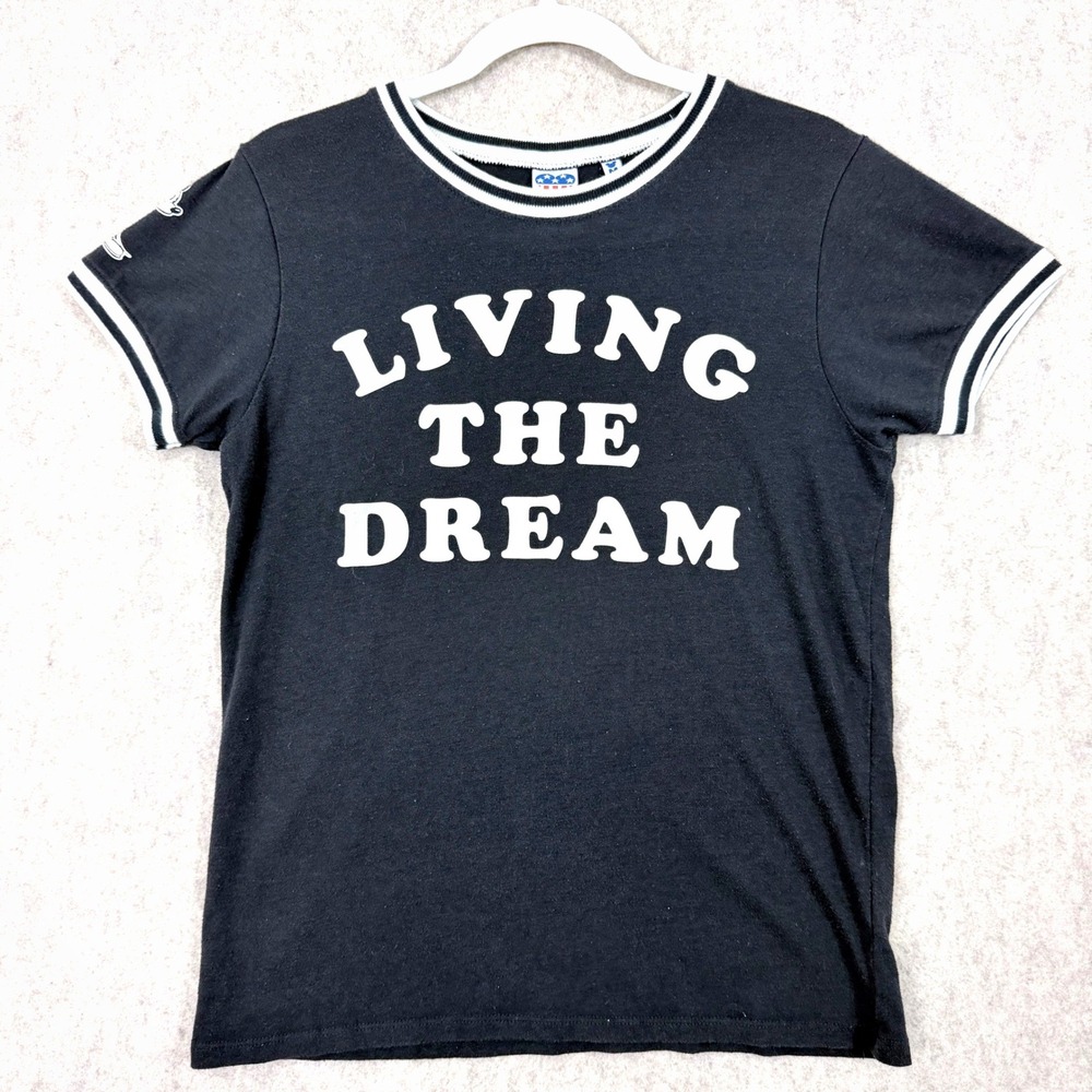 Junk Food Disney Mickey Mouse Womens M Living The Dream Black Ringer Graphic Tee